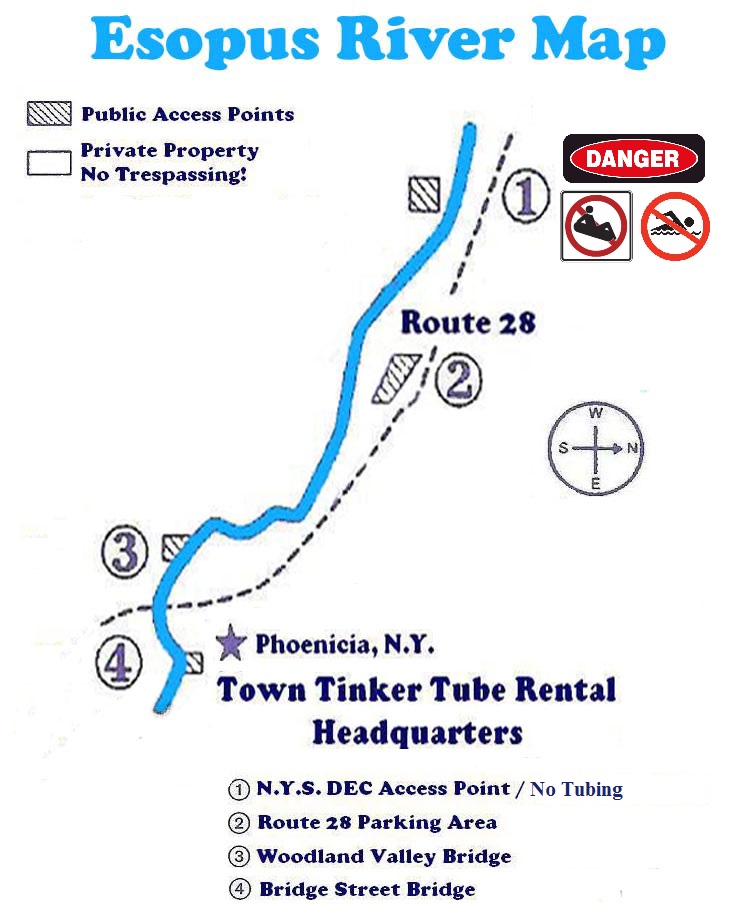 Esopus Creek River Map Town Tinker Tubing Rental Course